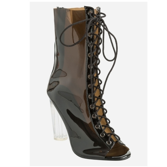 LACE-UP CLEAR HEEL BOOTIES (Wide Width) - Picture 3 of 6